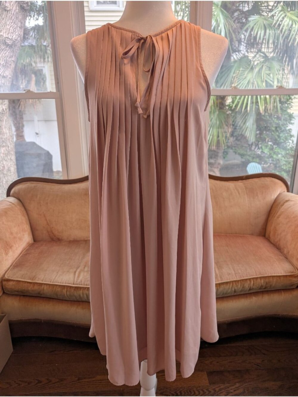 Hope & Harlow Blush Pink Pleated Swing Dress Sleeveless Size 8 Cottagecore